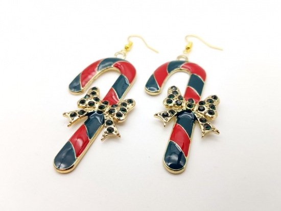 Preview: Zuckerstangen Ohrringe grün rot Schleife